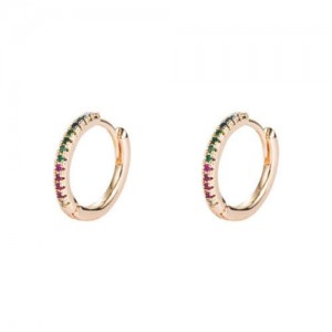 Cubic Zirconia Embellished Hip Hop Fashion Hoop Ear Clips - Multicolor