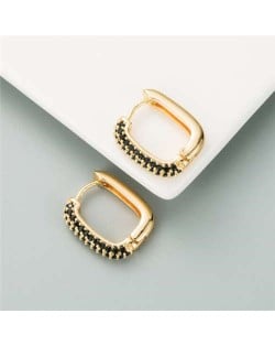 Cubic Zirconia Embellished 18K Gold Plated Hip Hop Fashion Square Hoop Earrings - Black