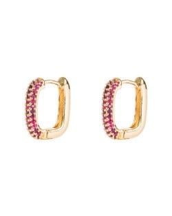 Cubic Zirconia Embellished 19K Gold Plated Hip Hop Fashion Square Hoop Earrings - Rose