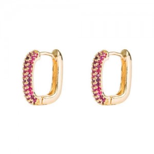 Cubic Zirconia Embellished 19K Gold Plated Hip Hop Fashion Square Hoop Earrings - Rose