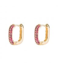 Cubic Zirconia Embellished 19K Gold Plated Hip Hop Fashion Square Hoop Earrings - Rose