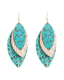 Multi-layer Leopard Prints Leaves Unique Design Bohemian Fashion Women Statement Earrings - Blue