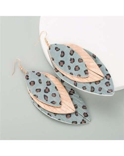 Multi-layer Leopard Prints Leaves Unique Design Bohemian Fashion Women Statement Earrings - Gray