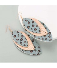 Multi-layer Leopard Prints Leaves Unique Design Bohemian Fashion Women Statement Earrings - Gray