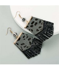 Leopard Prints PU Geometric Design Tassel Fashion Shining Women Earrings - Black