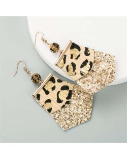 Leopard Prints PU Geometric Design Tassel Fashion Shining Women Earrings - Khaki
