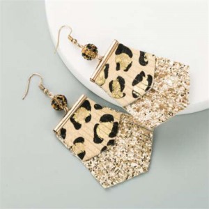 Leopard Prints PU Geometric Design Tassel Fashion Shining Women Earrings - Khaki