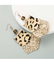 Leopard Prints PU Geometric Design Tassel Fashion Shining Women Earrings - Khaki