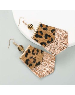 Leopard Prints PU Geometric Design Tassel Fashion Shining Women Earrings - Coffee