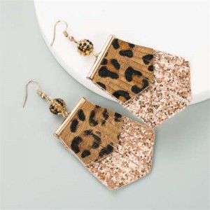 Leopard Prints PU Geometric Design Tassel Fashion Shining Women Earrings - Coffee