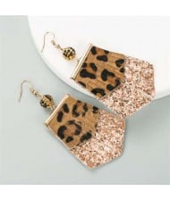 Leopard Prints PU Geometric Design Tassel Fashion Shining Women Earrings - Coffee