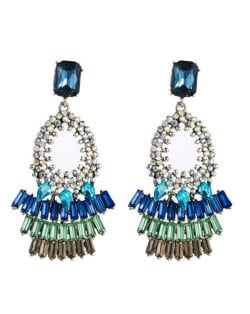 Rhinestone Embellished Bold Bohemian Fashion Hoop Tassel Women Earrings - Blue