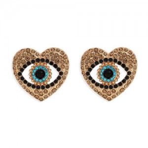Creative Eye in the Heart Design High Fashion Women Costume Earrings - Champagne