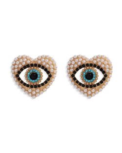 Creative Eye in the Heart Design High Fashion Women Costume Earrings - Pearl
