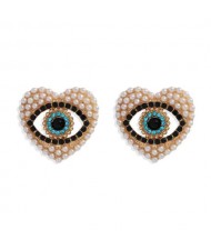 Creative Eye in the Heart Design High Fashion Women Costume Earrings - Pearl