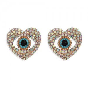 Creative Eye in the Heart Design High Fashion Women Costume Earrings - Luminous White