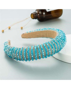 Crystal Embellished Baroque Spring Fashion U.S. Popular Sponge Women Headband - Ice Blue