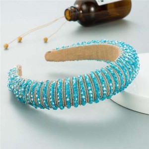 Crystal Embellished Baroque Spring Fashion U.S. Popular Sponge Women Headband - Ice Blue