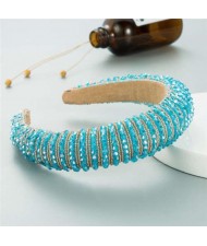 Crystal Embellished Baroque Spring Fashion U.S. Popular Sponge Women Headband - Ice Blue