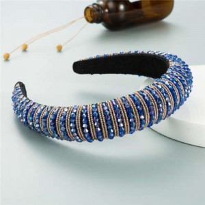 Crystal Embellished Baroque Spring Fashion U.S. Popular Sponge Women Headband - Royal Blue