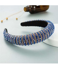 Crystal Embellished Baroque Spring Fashion U.S. Popular Sponge Women Headband - Royal Blue