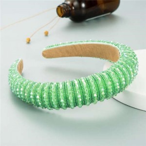 Crystal Embellished Baroque Spring Fashion U.S. Popular Sponge Women Headband - Green
