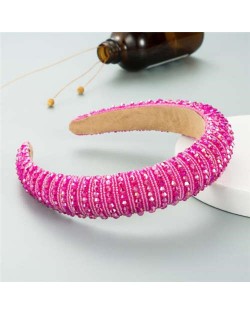 Crystal Embellished Baroque Spring Fashion U.S. Popular Sponge Women Headband - Rose