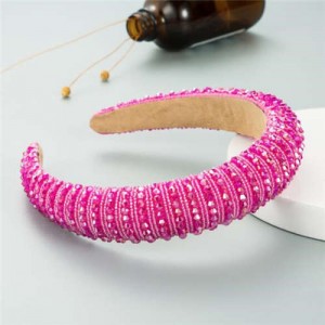 Crystal Embellished Baroque Spring Fashion U.S. Popular Sponge Women Headband - Rose