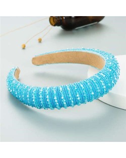 Crystal Embellished Baroque Spring Fashion U.S. Popular Sponge Women Headband - Sky Blue