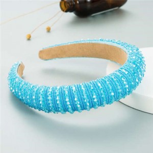 Crystal Embellished Baroque Spring Fashion U.S. Popular Sponge Women Headband - Sky Blue