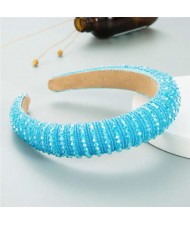 Crystal Embellished Baroque Spring Fashion U.S. Popular Sponge Women Headband - Sky Blue