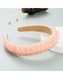 Crystal Embellished Baroque Spring Fashion U.S. Popular Sponge Women Headband - Pink