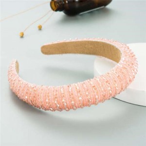 Crystal Embellished Baroque Spring Fashion U.S. Popular Sponge Women Headband - Pink