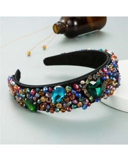 Crystal and Glass Drill Hearts Embellished Luxurious Design Bejeweled Women Headband - Multicolor