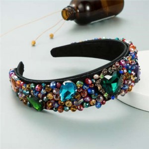 Crystal and Glass Drill Hearts Embellished Luxurious Design Bejeweled Women Headband - Multicolor