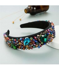 Crystal and Glass Drill Hearts Embellished Luxurious Design Bejeweled Women Headband - Multicolor