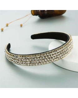 Shining Rhinestone Embellished Korean Fashion Women Bejeweled Headband - White