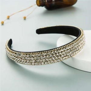 Shining Rhinestone Embellished Korean Fashion Women Bejeweled Headband - White