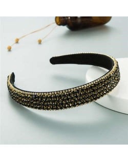 Shining Rhinestone Embellished Korean Fashion Women Bejeweled Headband - Black