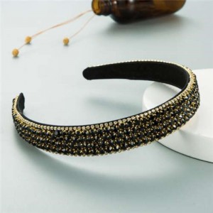 Shining Rhinestone Embellished Korean Fashion Women Bejeweled Headband - Black