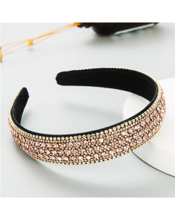 Shining Rhinestone Embellished Korean Fashion Women Bejeweled Headband - Coffee