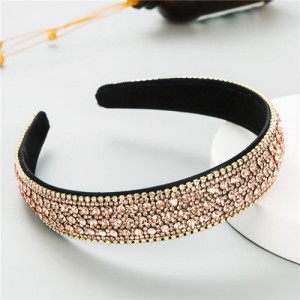 Shining Rhinestone Embellished Korean Fashion Women Bejeweled Headband - Coffee