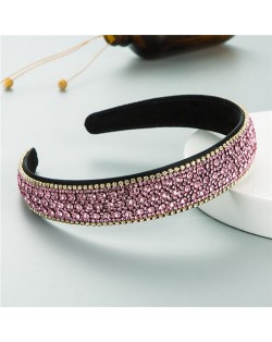 Shining Rhinestone Embellished Korean Fashion Women Bejeweled Headband - Pink