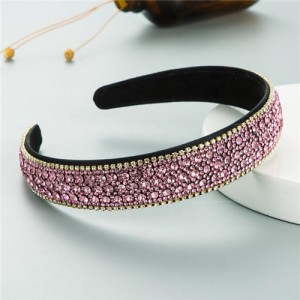 Shining Rhinestone Embellished Korean Fashion Women Bejeweled Headband - Pink