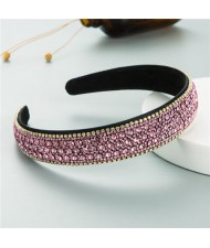 Shining Rhinestone Embellished Korean Fashion Women Bejeweled Headband - Pink