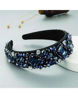 Super Shining Rhinestone and Glass Drill U.S. High Fashion Women Bejeweled Headband - Blue