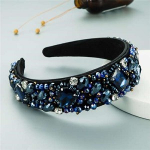Super Shining Rhinestone and Glass Drill U.S. High Fashion Women Bejeweled Headband - Blue