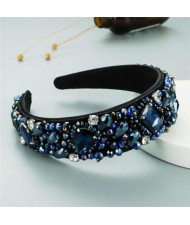 Super Shining Rhinestone and Glass Drill U.S. High Fashion Women Bejeweled Headband - Blue