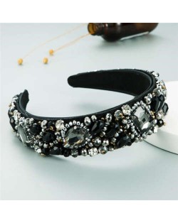 Super Shining Rhinestone and Glass Drill U.S. High Fashion Women Bejeweled Headband - Black