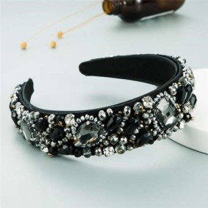 Super Shining Rhinestone and Glass Drill U.S. High Fashion Women Bejeweled Headband - Black